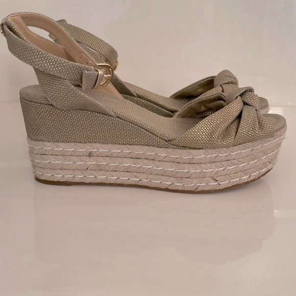Michael Michael Kors Gold Metallic Maxwell Wedge Sandals 9 - Picture 2 of 10
